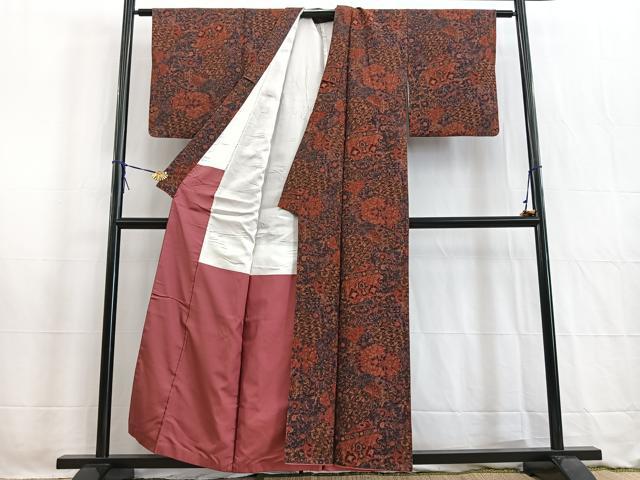 平和屋着物■上質な小紋　切嵌更紗花文　鬼しぼ縮緬　正絹　逸品　BAAW2602yc