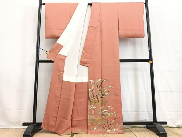 平和屋着物■豪華色留袖　駒刺繍　流水渡り舟文　甚三紅色　金彩　正絹　逸品　BAAW2609yc
