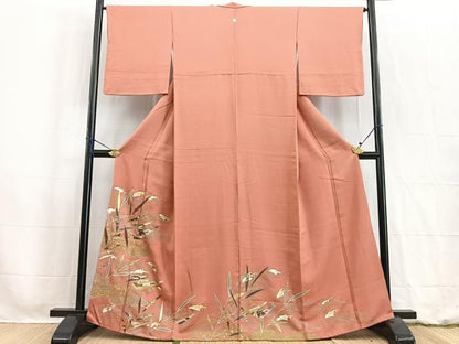 平和屋着物■豪華色留袖　駒刺繍　流水渡り舟文　甚三紅色　金彩　正絹　逸品　BAAW2609yc