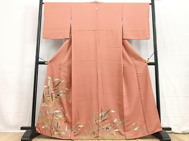 平和屋着物■豪華色留袖　駒刺繍　流水渡り舟文　甚三紅色　金彩　正絹　逸品　BAAW2609yc