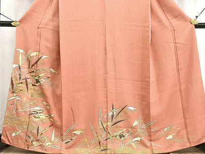 平和屋着物■豪華色留袖　駒刺繍　流水渡り舟文　甚三紅色　金彩　正絹　逸品　BAAW2609yc
