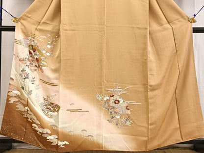 平和屋着物■訪問着　地紙草花文　暈し染め　金銀彩　正絹　逸品　BAAW2611yc