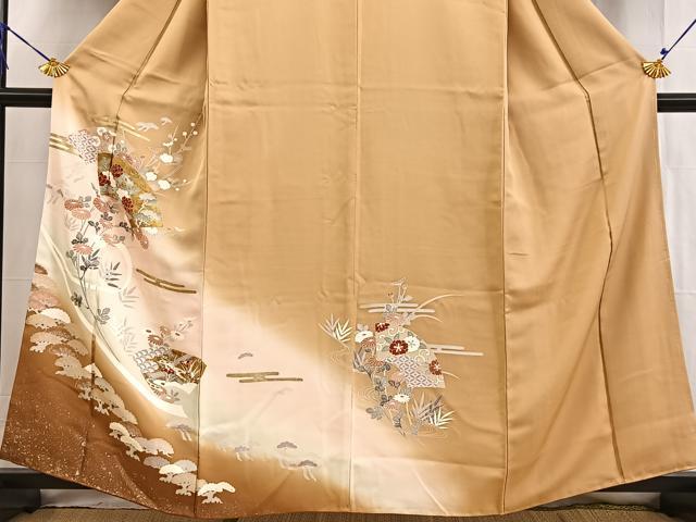 平和屋着物■訪問着　地紙草花文　暈し染め　金銀彩　正絹　逸品　BAAW2611yc