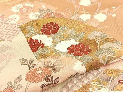 平和屋着物■訪問着　地紙草花文　暈し染め　金銀彩　正絹　逸品　BAAW2611yc