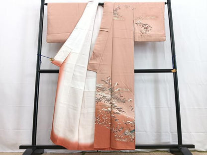 平和屋着物■訪問着　花鳥風景文　暈し染め　金銀彩　正絹　逸品　BAAW2613yc