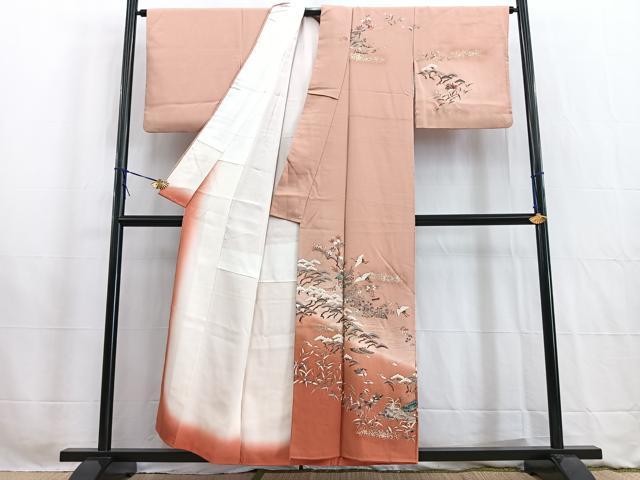 平和屋着物■訪問着　花鳥風景文　暈し染め　金銀彩　正絹　逸品　BAAW2613yc