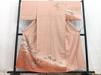 平和屋着物■訪問着　花鳥風景文　暈し染め　金銀彩　正絹　逸品　BAAW2613yc