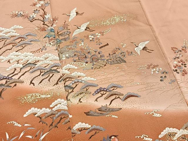 平和屋着物■訪問着　花鳥風景文　暈し染め　金銀彩　正絹　逸品　BAAW2613yc