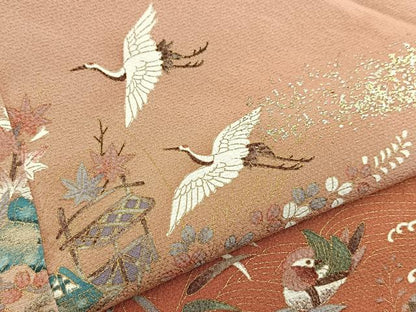 平和屋着物■訪問着　花鳥風景文　暈し染め　金銀彩　正絹　逸品　BAAW2613yc