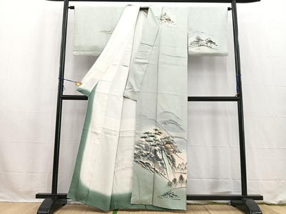 平和屋着物■訪問着　手描き　流水風景文　暈し染め　金彩　正絹　逸品　BAAW2627yc