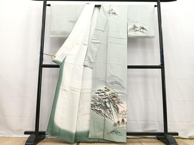 平和屋着物■訪問着　手描き　流水風景文　暈し染め　金彩　正絹　逸品　BAAW2627yc