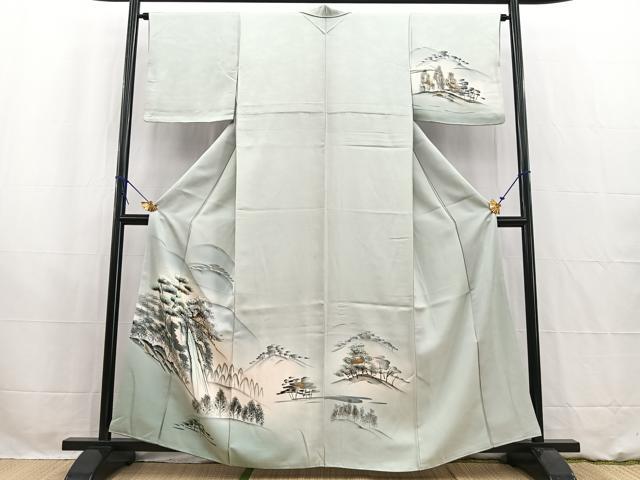 平和屋着物■訪問着　手描き　流水風景文　暈し染め　金彩　正絹　逸品　BAAW2627yc