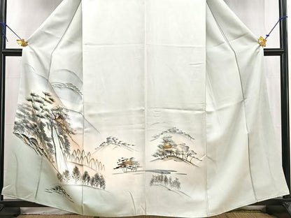 平和屋着物■訪問着　手描き　流水風景文　暈し染め　金彩　正絹　逸品　BAAW2627yc