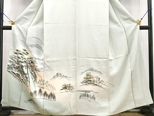 平和屋着物■訪問着　手描き　流水風景文　暈し染め　金彩　正絹　逸品　BAAW2627yc