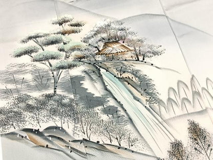 平和屋着物■訪問着　手描き　流水風景文　暈し染め　金彩　正絹　逸品　BAAW2627yc