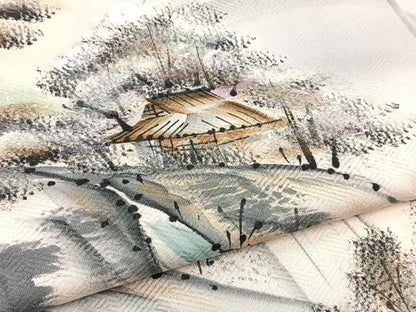 平和屋着物■訪問着　手描き　流水風景文　暈し染め　金彩　正絹　逸品　BAAW2627yc