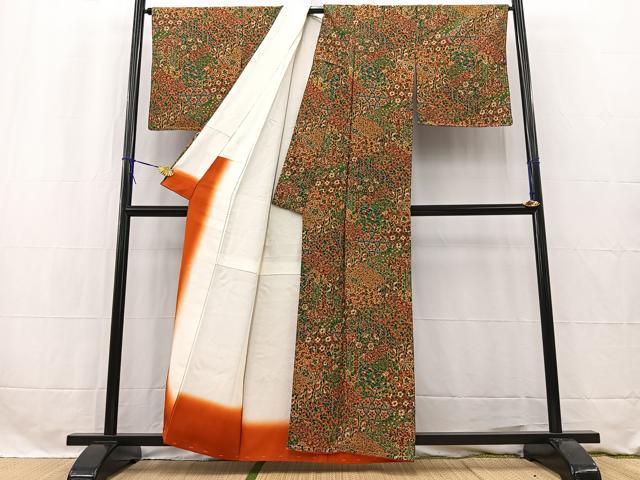 平和屋着物■上質な小紋　切嵌更紗花文　正絹　逸品　未使用　BAAW2635yc