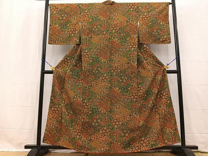 平和屋着物■上質な小紋　切嵌更紗花文　正絹　逸品　未使用　BAAW2635yc