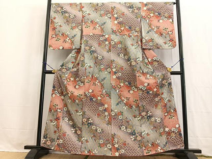 平和屋着物■上質な小紋　ふくれ織　吉祥花文　金彩　正絹　逸品　BAAW2639yc