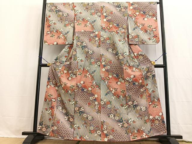 平和屋着物■上質な小紋　ふくれ織　吉祥花文　金彩　正絹　逸品　BAAW2639yc