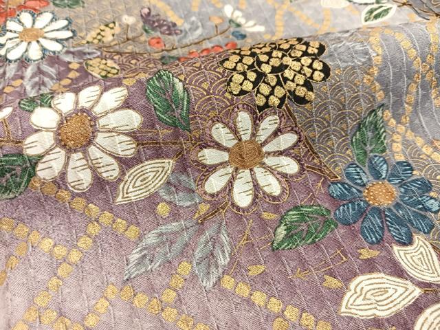 平和屋着物■上質な小紋　ふくれ織　吉祥花文　金彩　正絹　逸品　BAAW2639yc