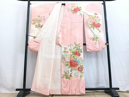 平和屋着物■豪華振袖　総刺繍　檜扇花文　暈し染め　金銀糸　正絹　逸品　BAAW2648yc