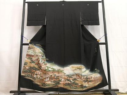 平和屋着物▽豪華黒留袖　単衣　作家物　御門臨幸　平安人物風景文　暈し染め　金彩　やまと誂製　正絹　逸品　BAAW2651yc