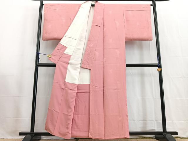 平和屋着物■上質な色無地 草葉地紋 桃色 正絹 逸品 BAAW2663yc