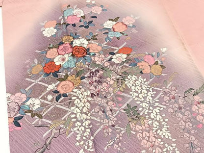 平和屋着物■訪問着 竹垣花文 暈し染め 金銀彩 正絹 逸品 BAAW2664yc