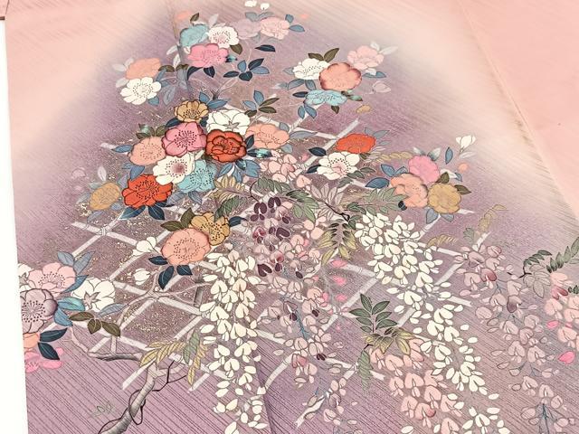 平和屋着物■訪問着 竹垣花文 暈し染め 金銀彩 正絹 逸品 BAAW2664yc