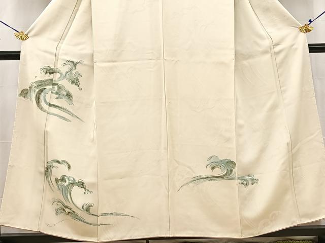 平和屋着物■訪問着 手描き 立波文 正絹 逸品 BAAW2693yc