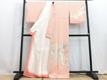 平和屋着物■訪問着　刺繍　檜扇花文　宍色　金銀彩　伊勢丹扱い　正絹　逸品　BAAW2722yc