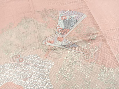 平和屋着物■訪問着　刺繍　檜扇花文　宍色　金銀彩　伊勢丹扱い　正絹　逸品　BAAW2722yc