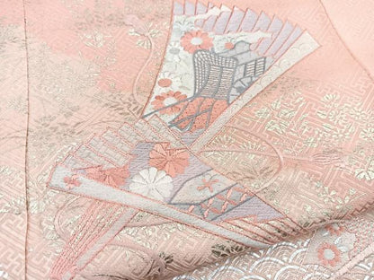 平和屋着物■訪問着　刺繍　檜扇花文　宍色　金銀彩　伊勢丹扱い　正絹　逸品　BAAW2722yc