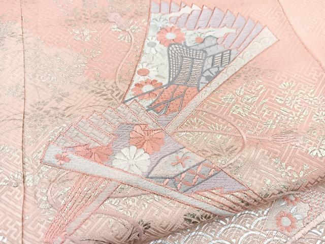 平和屋着物■訪問着　刺繍　檜扇花文　宍色　金銀彩　伊勢丹扱い　正絹　逸品　BAAW2722yc