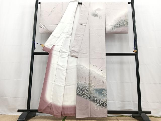 平和屋着物■訪問着　飛鶴樹林文　暈し染め　正絹　逸品　BAAW2729yc