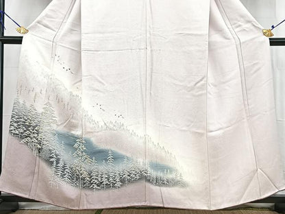 平和屋着物■訪問着　飛鶴樹林文　暈し染め　正絹　逸品　BAAW2729yc