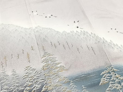 平和屋着物■訪問着　飛鶴樹林文　暈し染め　正絹　逸品　BAAW2729yc