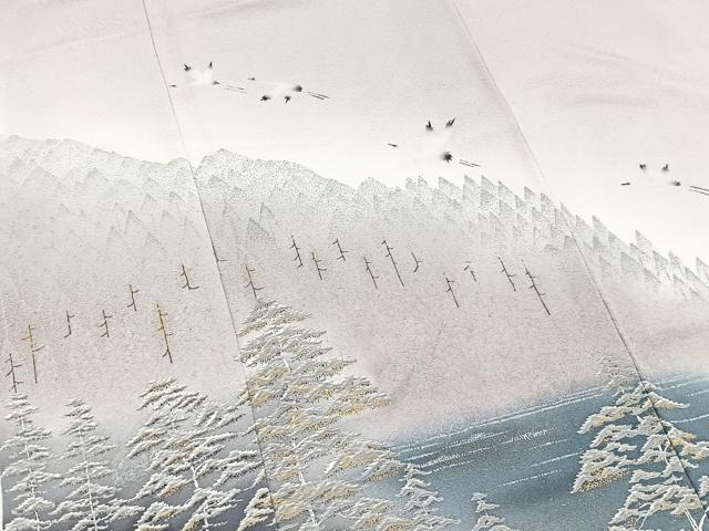 平和屋着物■訪問着　飛鶴樹林文　暈し染め　正絹　逸品　BAAW2729yc