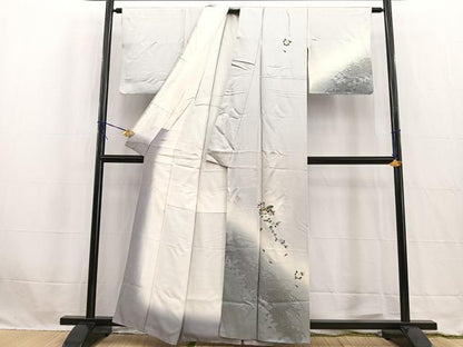平和屋着物■訪問着　扇花文　草花シルエット　暈し染め　金銀彩　正絹　逸品　BAAW2731yc