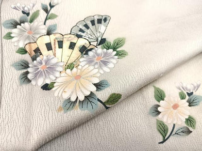 平和屋着物■訪問着　扇花文　草花シルエット　暈し染め　金銀彩　正絹　逸品　BAAW2731yc