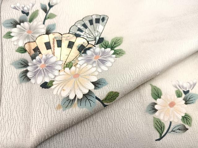 平和屋着物■訪問着　扇花文　草花シルエット　暈し染め　金銀彩　正絹　逸品　BAAW2731yc