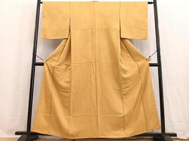平和屋着物■上質な色無地　菱天井花地紋　山吹茶色　正絹　逸品　BAAW2737yc