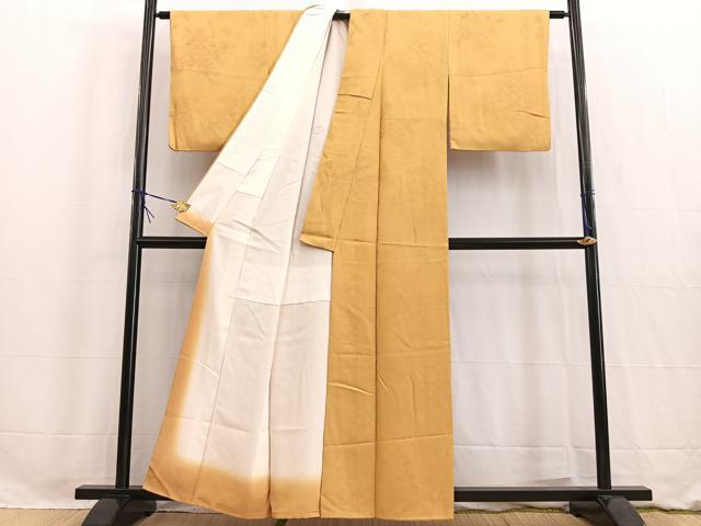 平和屋着物■上質な色無地　菱天井花地紋　山吹茶色　正絹　逸品　BAAW2737yc