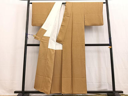 平和屋着物■上質な色無地　抽象地紋　黄朽葉色　正絹　逸品　BAAW2740yc