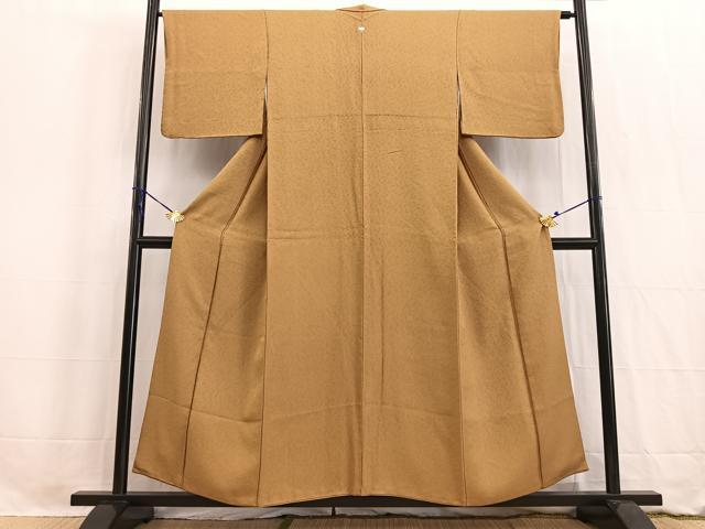 平和屋着物■上質な色無地　抽象地紋　黄朽葉色　正絹　逸品　BAAW2740yc