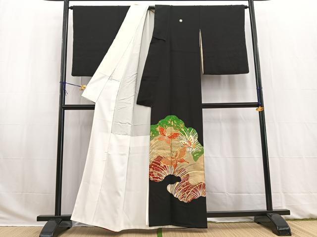 平和屋着物■豪華黒留袖 駒刺繍 道長舞蝶草葉文 金彩 正絹 逸品 BAAW2746yc