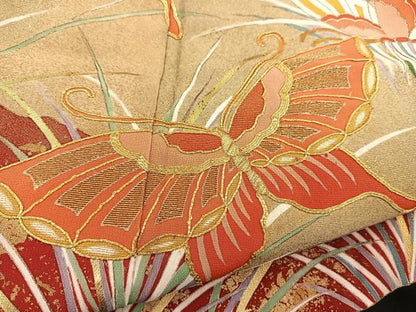 平和屋着物■豪華黒留袖 駒刺繍 道長舞蝶草葉文 金彩 正絹 逸品 BAAW2746yc