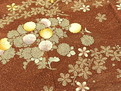 平和屋着物■訪問着　草花文　金彩　正絹　逸品　BAAW2747yc
