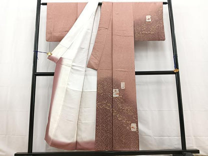 平和屋着物■訪問着　駒刺繍　吉祥花文　鴇浅葱色　暈し染め　金銀彩　正絹　逸品　BAAW2753yc